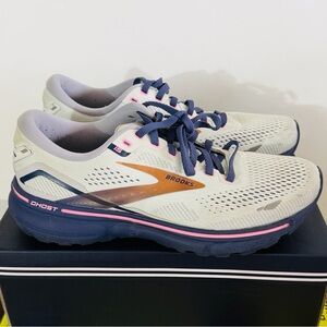 Brooks Ghost 15 Womens 8 Wide Running Shoes Spa Blue Neo Pink Sneakers Athletic